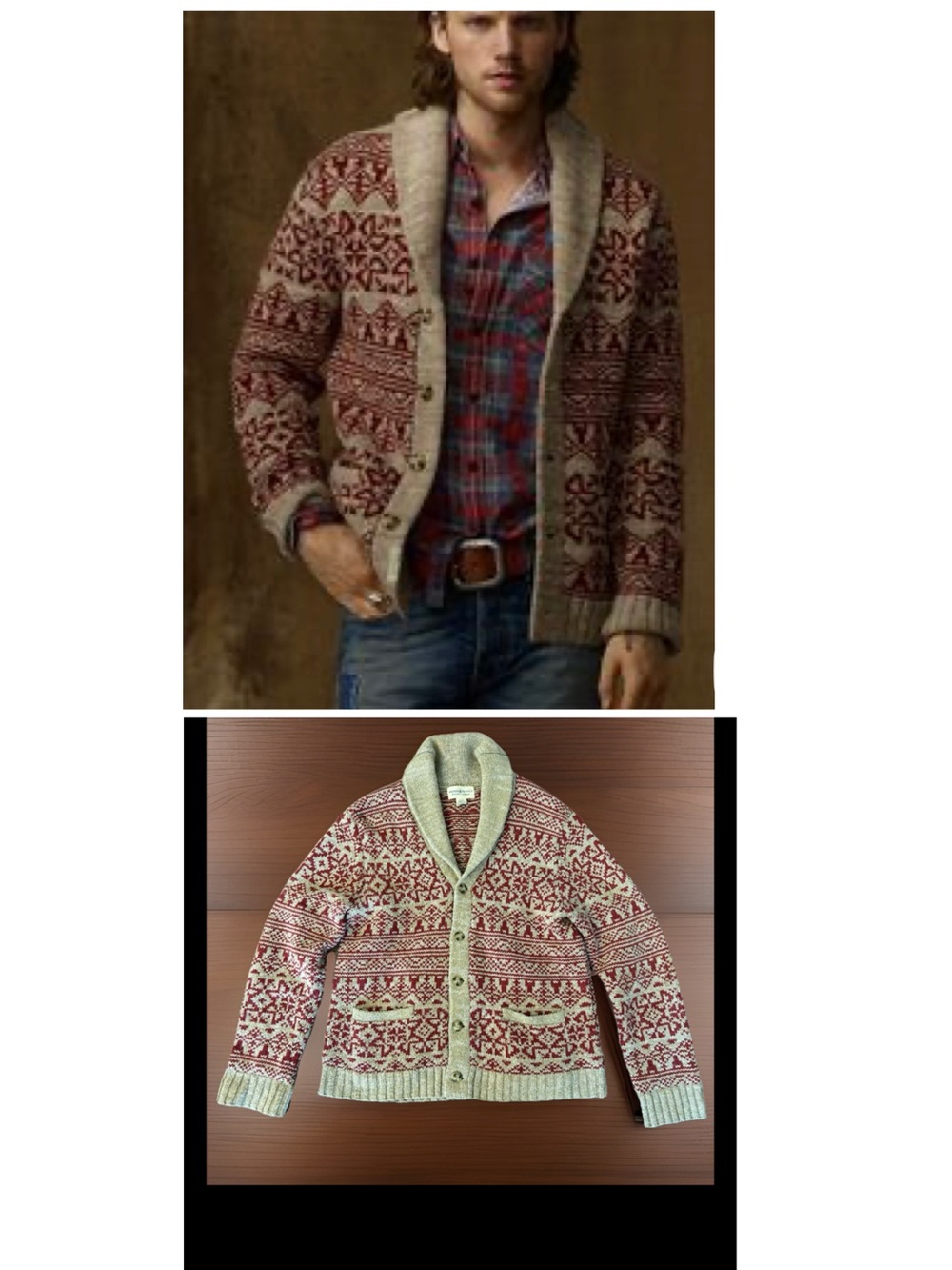 Vintage Ralph LAUREN DENIM SUPPLY Shawl Cardigan Sweater Navajo Aztec Wool  XL